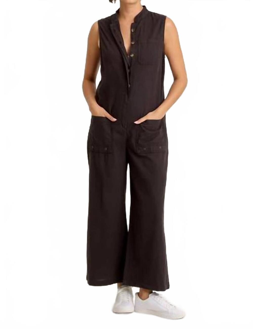 NEW XCVI tawnie linen button-up jumpsuit in black